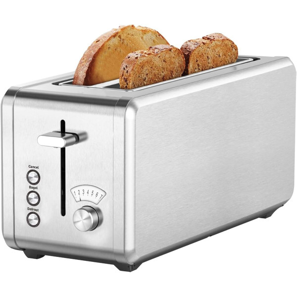 WHALL® T31269BW 4-Slice Long Slot Stainless Steel Toaster product image