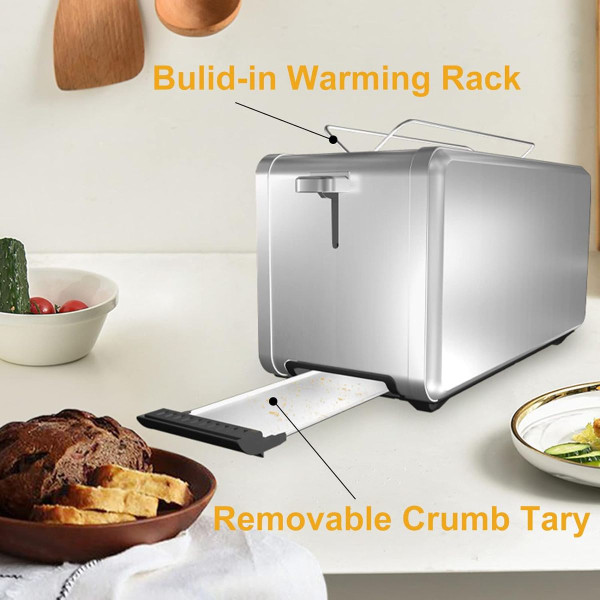 WHALL® T31269BW 4-Slice Long Slot Stainless Steel Toaster product image