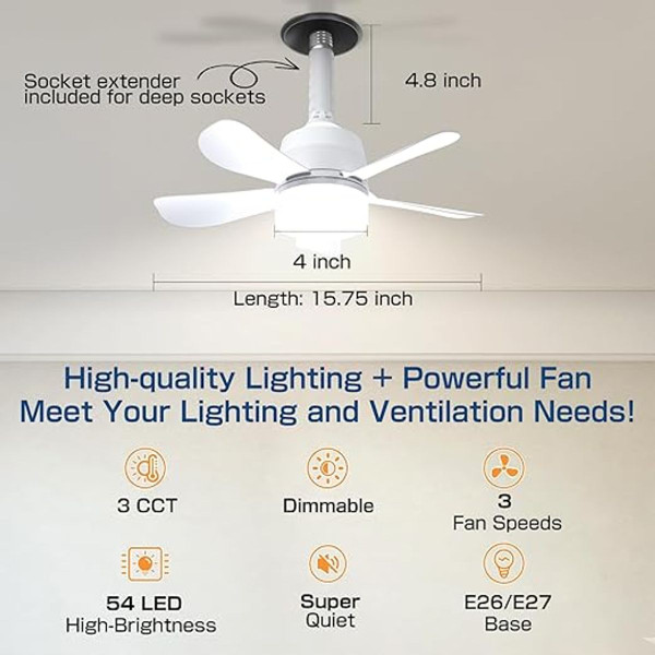 Eonini® Dimmable LED Socket Ceiling Fan Light product image