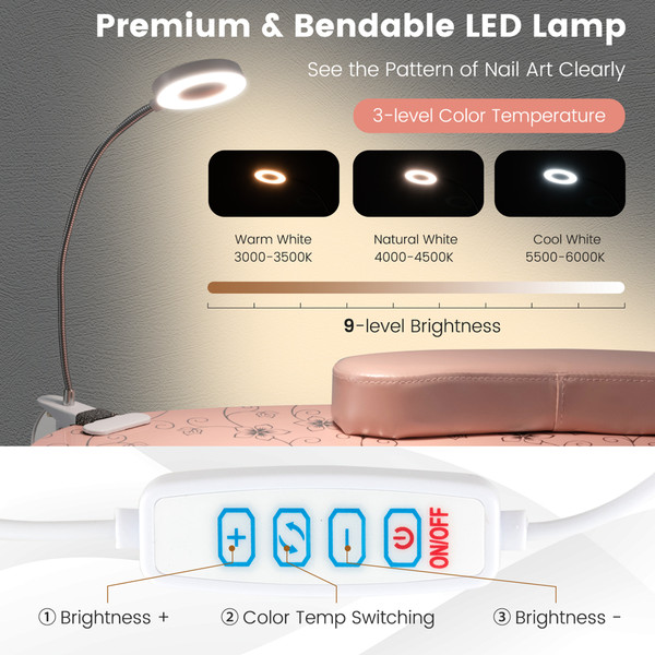 Manicure Nail Table with Bendable USB-Plug LED Table Lamp product image