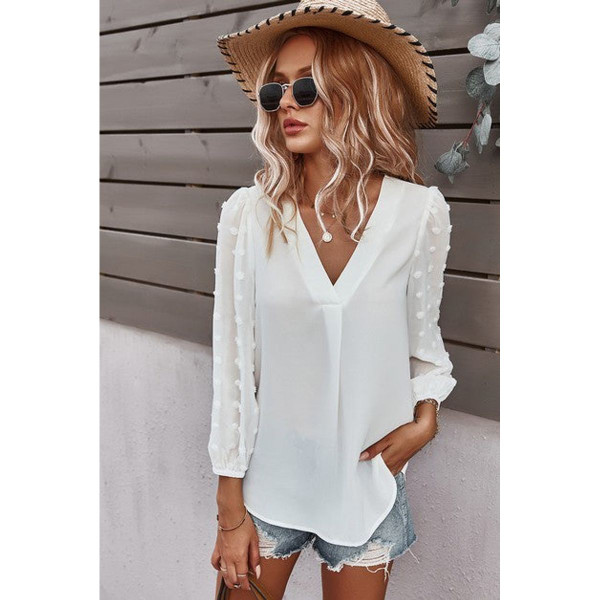 Women's Dotted Sleeves V-Neck Blouse product image