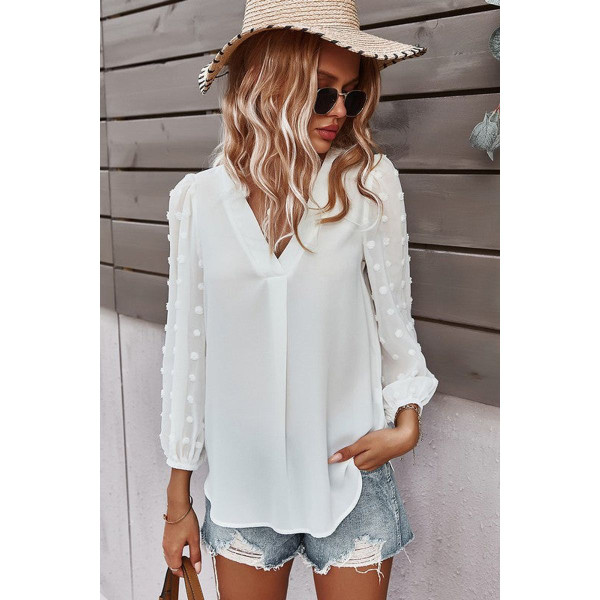Women's Dotted Sleeves V-Neck Blouse product image
