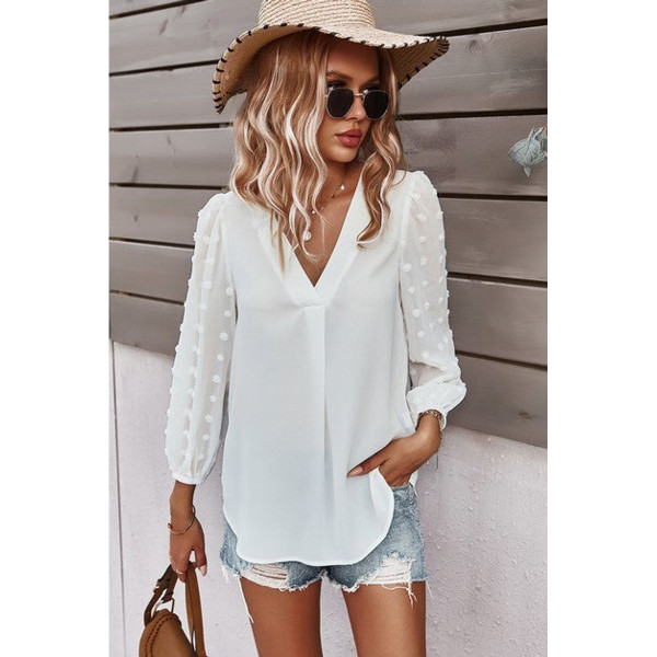 Women's Dotted Sleeves V-Neck Blouse product image