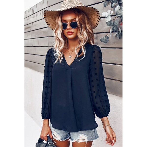 Women's Dotted Sleeves V-Neck Blouse product image