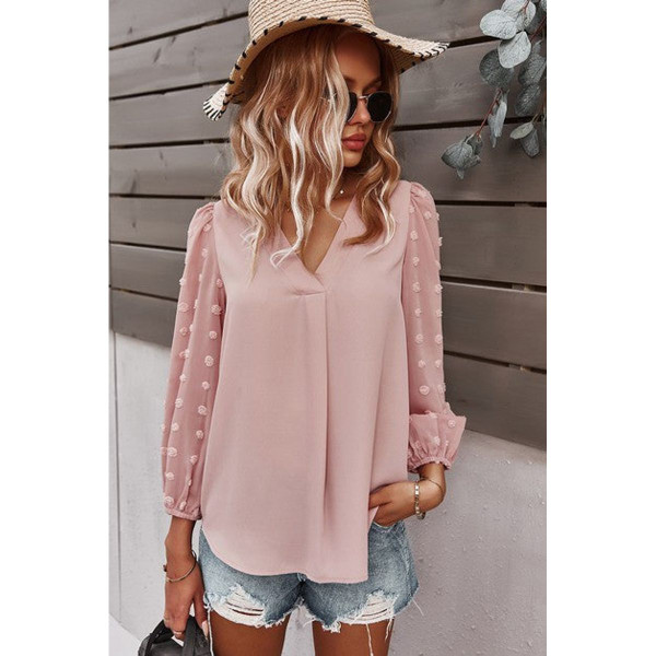 Women's Dotted Sleeves V-Neck Blouse product image