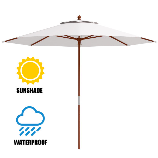 Goplus 9.5 ft Patio Rope Pulley Wooden Umbrella product image
