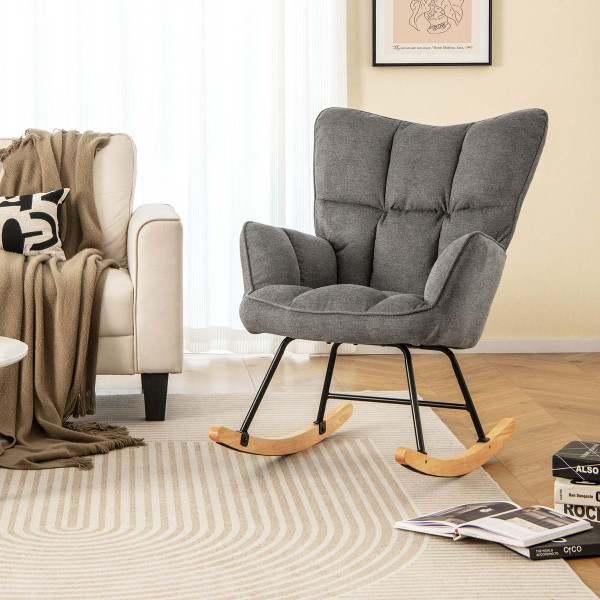 Linen Nursery Rocking Chair with High Backrest and Padded Armrests product image