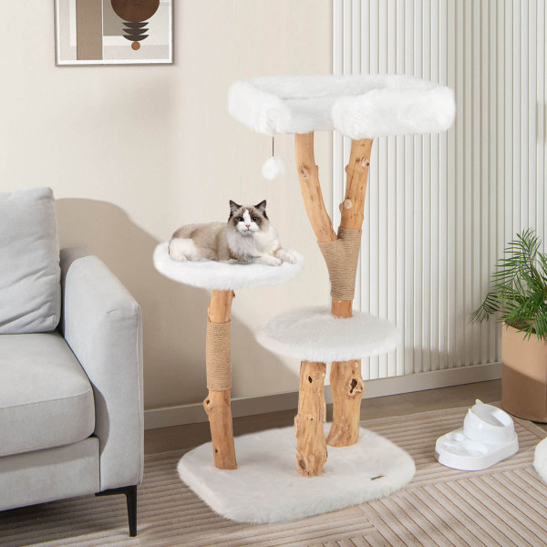 44-Inch Solid Wood Cat Tree with Perch and Natural Jute Scratching Posts product image