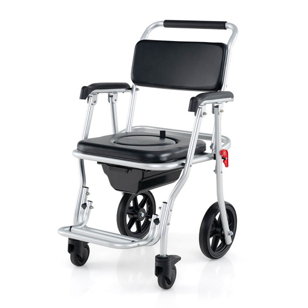 4-in-1 Foldable Bedside Commode Chair with Brakes, Bucket, & Footrest product image