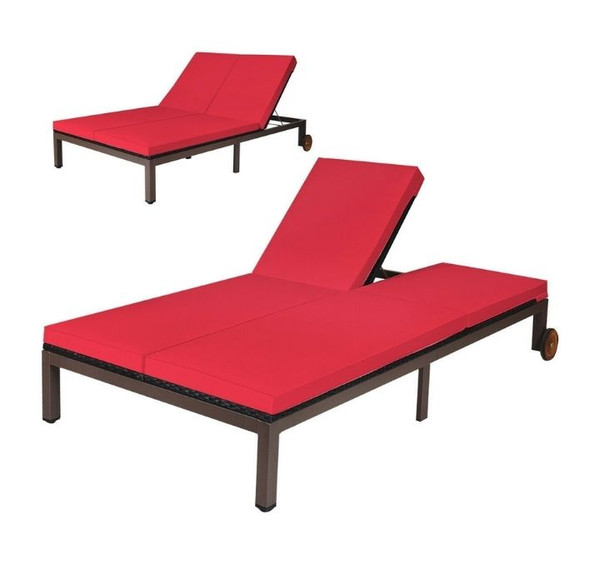 Adjustable 2-Person Rattan Chaise Lounge Chair product image