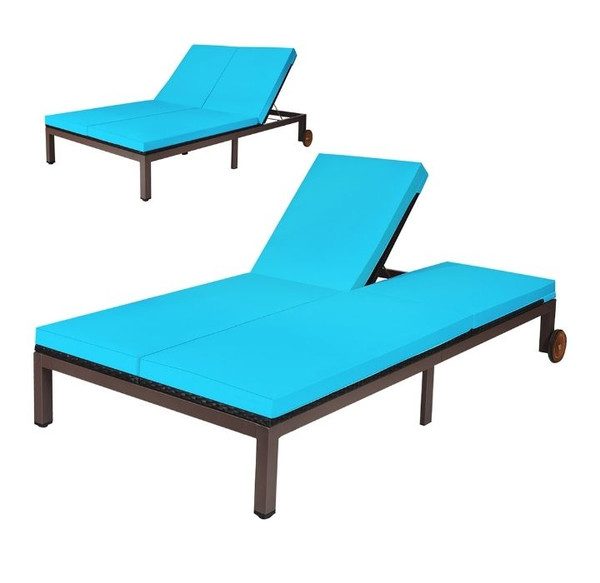 Adjustable 2-Person Rattan Chaise Lounge Chair product image