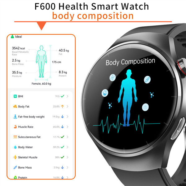 Smartwatch 1.55 Inch Screen with SOS Call Fall Detection and ECG Body Monitoring Sports Activity Tracker Black bamboo strap product image