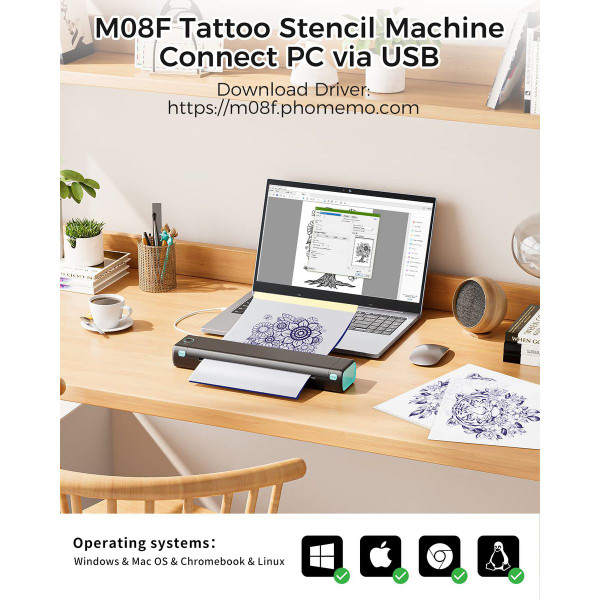 Phomemo M08F Wireless Tattoo Transfer Stencil Printer,Tattoo Transfer Thermal Copier Machine with 10pcs Free Transfer Paper,Tattoo Printer Kit for Tattoo Artists,Compatible with Smartphone & Pc product image