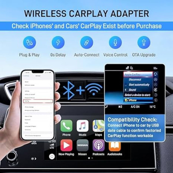 Auerds Wired-to-Wireless Carplay Bluetooth Adapter  product image
