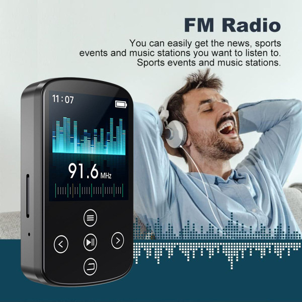 Portable 1.5 inch Bluetooth Mp3 Music Player Back Clip Built in Speaker Voice Recording Video Player FM E-book Photography 32GB product image