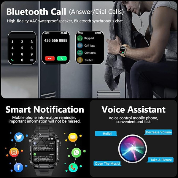 Smart Watches for Men, 1.85 Inch IP68 Waterproof Bluetooth Call (Answer/Make Call), Fitness Tracker Watch with 100+ Modes, Khaki product image