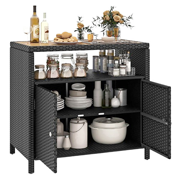 Rattan Storage Cabinet with Acacia Wood Countertop product image Rattan Storage Cabinet with Acacia Wood Countertop product image