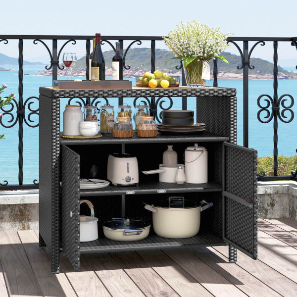 Rattan Storage Cabinet with Acacia Wood Countertop product image Rattan Storage Cabinet with Acacia Wood Countertop product image