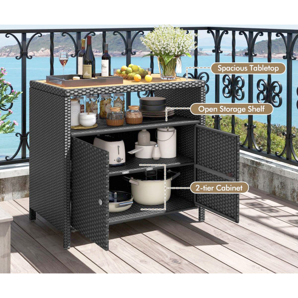 Rattan Storage Cabinet with Acacia Wood Countertop product image Rattan Storage Cabinet with Acacia Wood Countertop product image