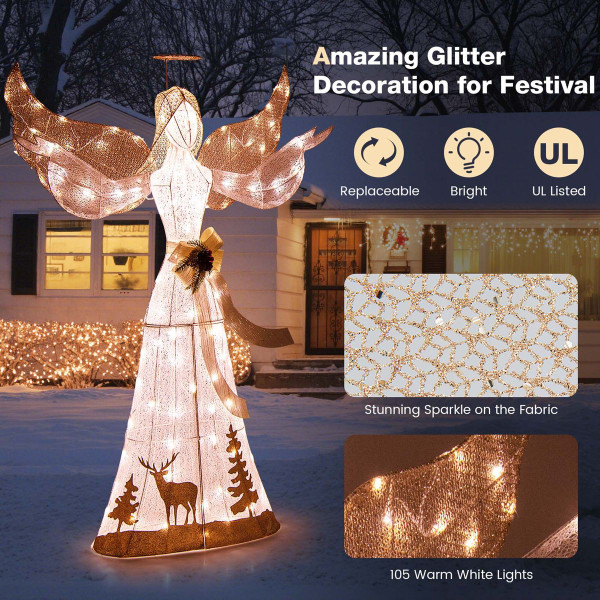 5-Foot Pre-Lit 3D Glittered Christmas Angel with 100 Warm White Lights product image