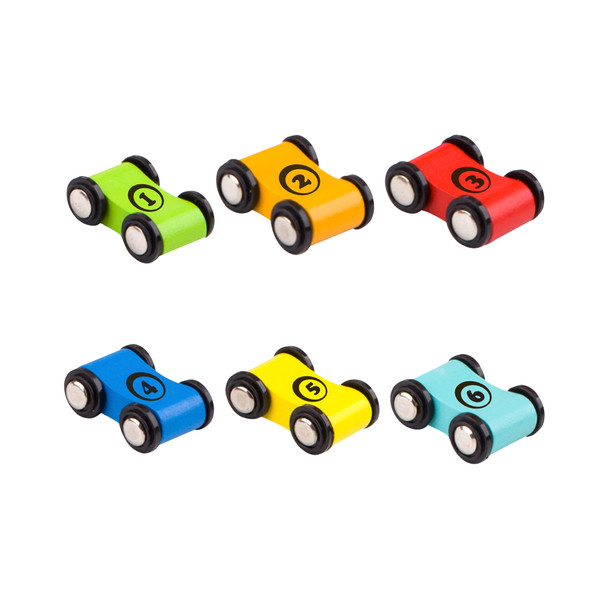 3D Wooden Zig-Zag Racetrack Sliding Tower with 6 Toy Cars product image