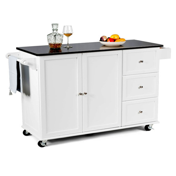 Rolling White Stainless Steel Top Kitchen Island  product image