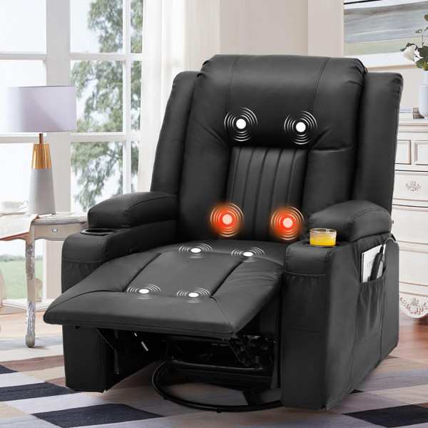 Swivel and Rocking Leather Manual Recliner Massage Chair with Heat Pick Your Plum