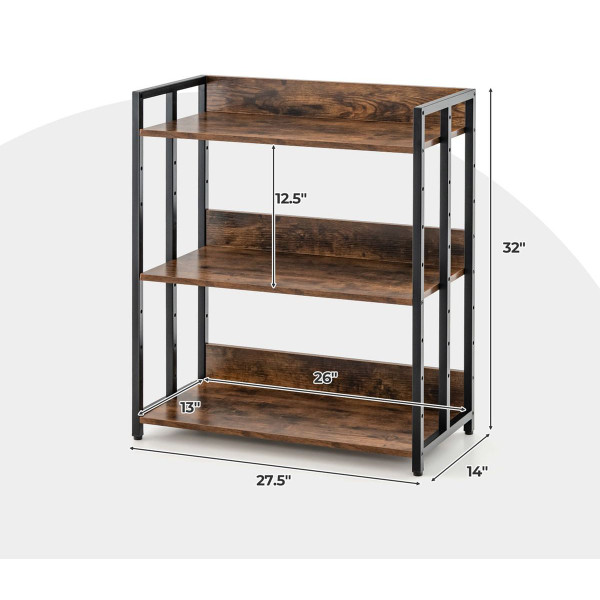3-Tier Industrial Bookshelf Storage Shelf Display Rack with Adjustable Shelves product image