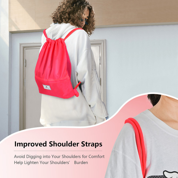 Drawstring Backpack String Bag Foldable Sports Sack with Zipper Pocket product image