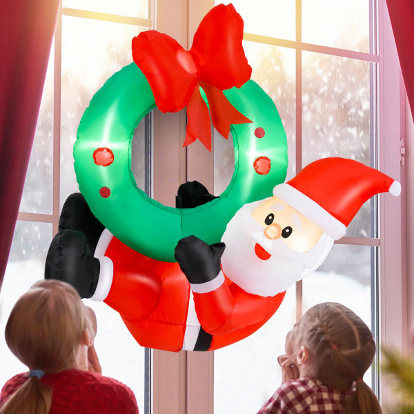 4-Foot Inflatable Santa Claus Wreath with Red Bow & 5 LED Lights product image