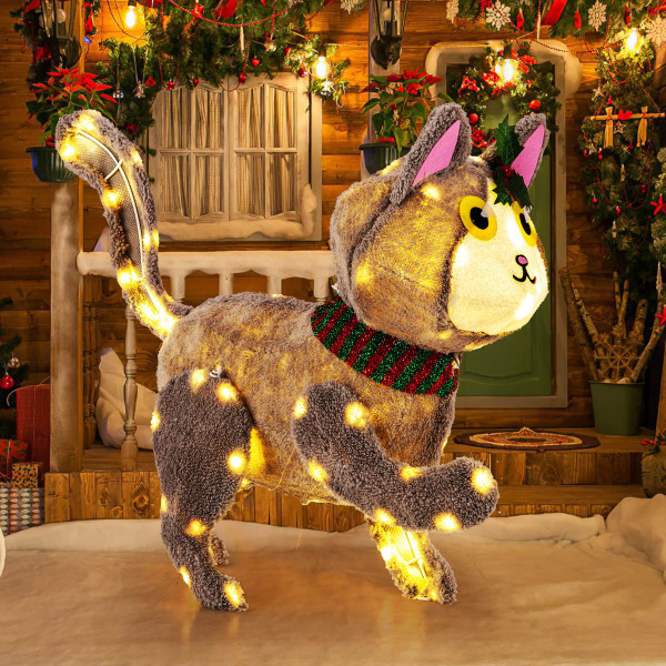 Pre-Lit 88 LED Light-up 3D Cat with Warm White Light & Plug product image