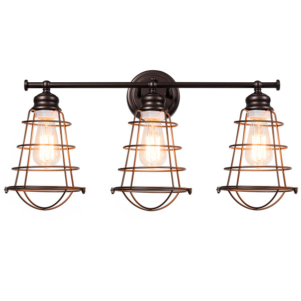 3-Light Vanity Lamp Bathroom Fixture with Metal Wire Cage product image