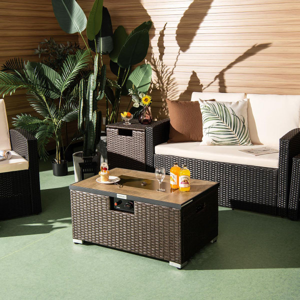 32 x 20-Inch Propane Rattan Fire Pit Table Set with Side Table Tank & Cover product image