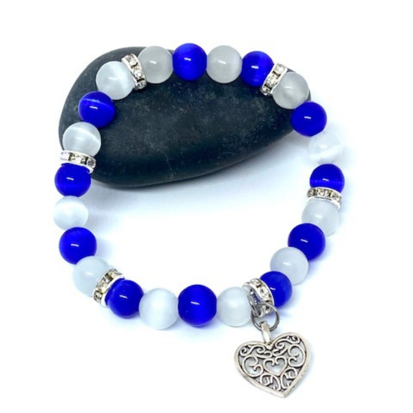 Colorful Cat's Eye Beaded Stretch Bracelet with Heart Charm product image