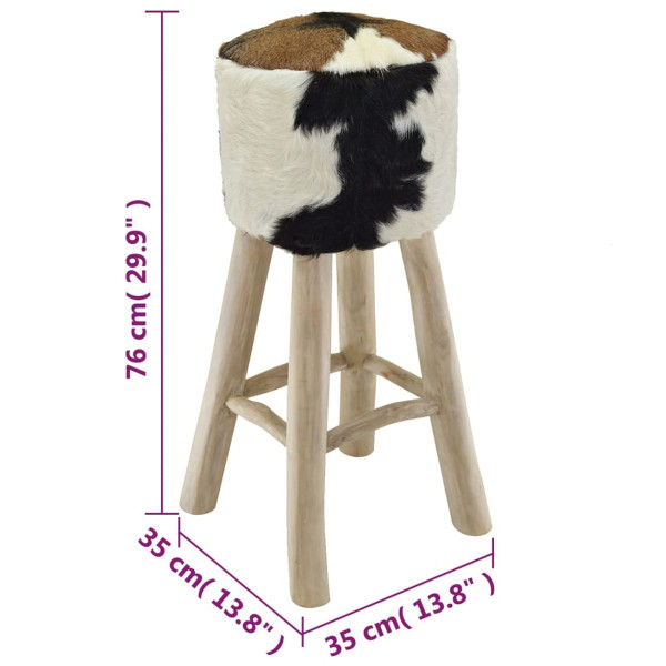 Bar Stool Real Leather and Solid Teak Wood product image