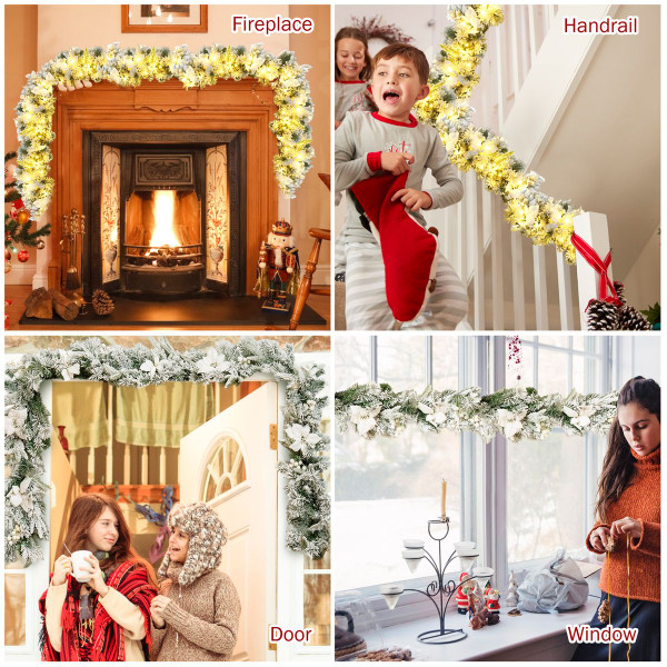 9ft Pre-lit Snowy Christmas Garland with Berries  product image