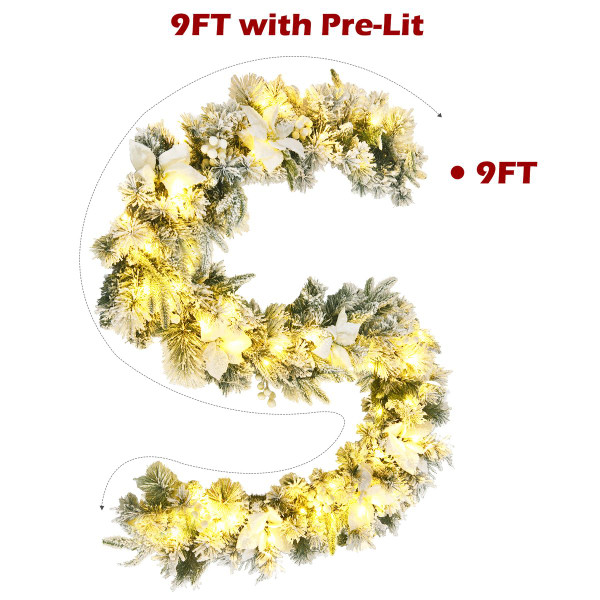 9ft Pre-lit Snowy Christmas Garland with Berries  product image