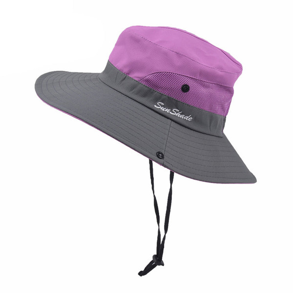 Women's Wide Brim Mesh Sun Hat with Ponytail Hole, UV Protection product image