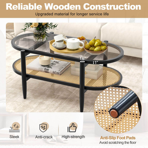 Mid-Century 2-Tier Coffee Table with Tempered Glass Top  product image