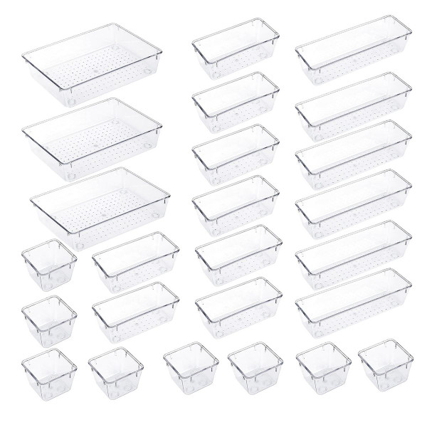 25-Piece Clear Plastic Drawer Organizers product image