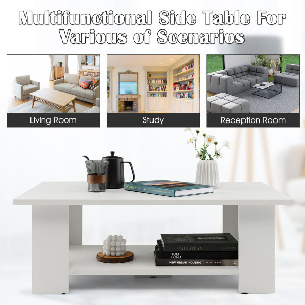 36-Inch 2-Tier Wooden Modern Coffee Table with Storage Shelf product image