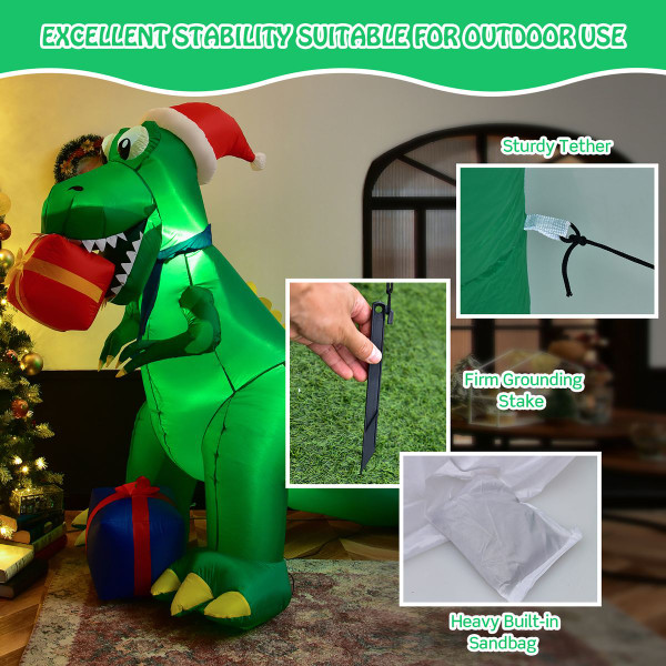  6ft Inflatable Dinosaur Christmas Decoration product image
