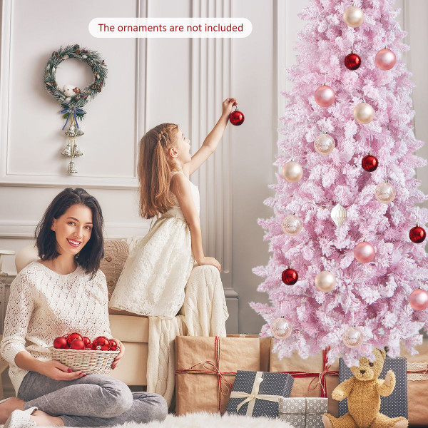 7-Foot Pre-Lit Snow Flocked Hinged Pencil Christmas Tree product image