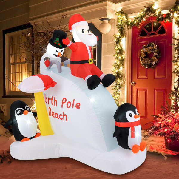 6-Foot Christmas Inflatable with Blow-up Penguins & Santa product image