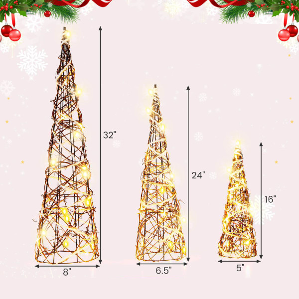 Lighted Rattan Cone Trees with LED Lights and Metal Frame (Set of 3) product image Lighted Rattan Cone Trees with LED Lights and Metal Frame (Set of 3) product image