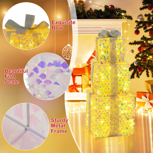 Set of 3 Lighted Christmas Gift Boxes with 90 LED Lights product image