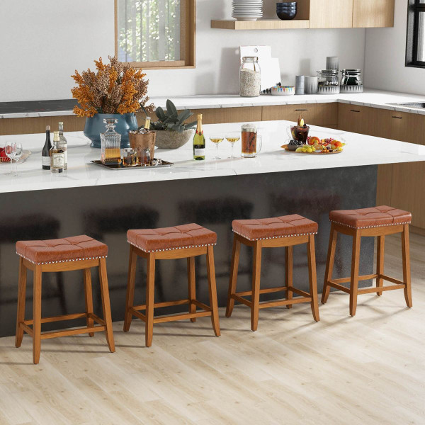 PU Leather Saddle Bar Stools (Set of 2 or 4) product image