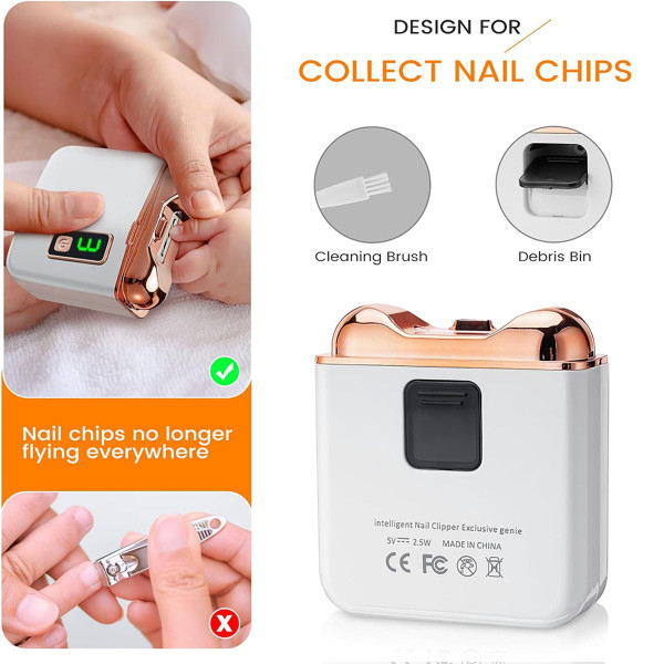 Electric Nail Clipper with 3 Speed Levels and Nail Clip Storage, LCD Digital Display, USB Rechargeable Electric Nail Trimmer,(White) product image