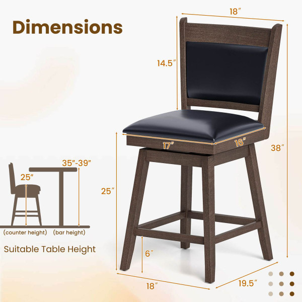 25" Rubber Wood Swivel Bar Stools (Set of 2) product image