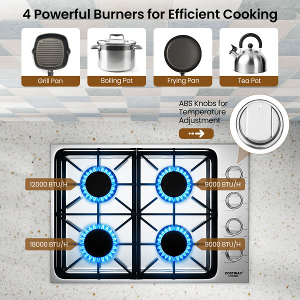 30" Gas Cooktop with 4 Sealed Burners and Cast Iron Grates product image
